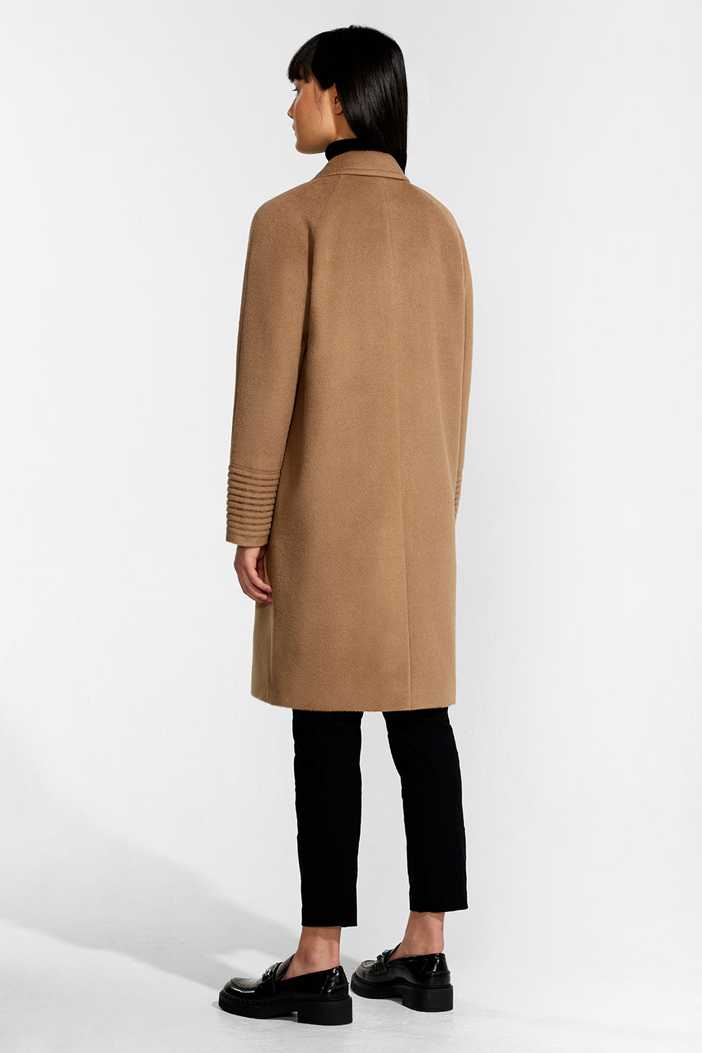 Double Breasted Boiled Wool Blend Coat