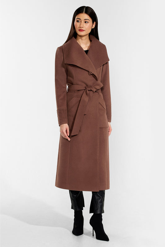 Sentaler Long Wide Collar Wrap Coat featured in Baby Alpaca and available in Sepia. Seen from front.