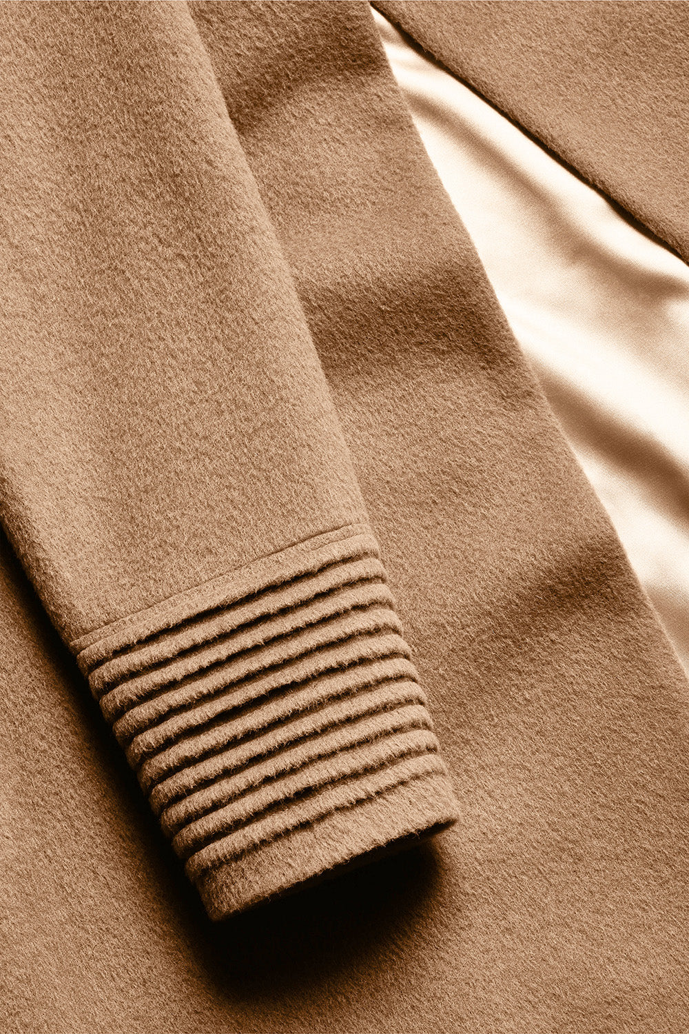 SENTALER Mid Length Hooded Wrap Coat in Bleeker Beige - Size S