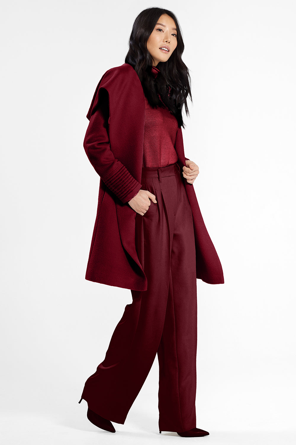 Mid Length Hooded Wrap Coat  Hooded wrap coat, Wrap coat, Coat