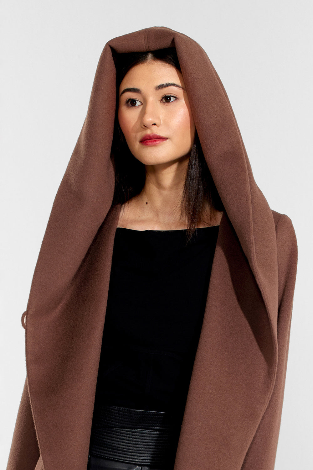 Short Hooded Cloak with Neck Tie Closure