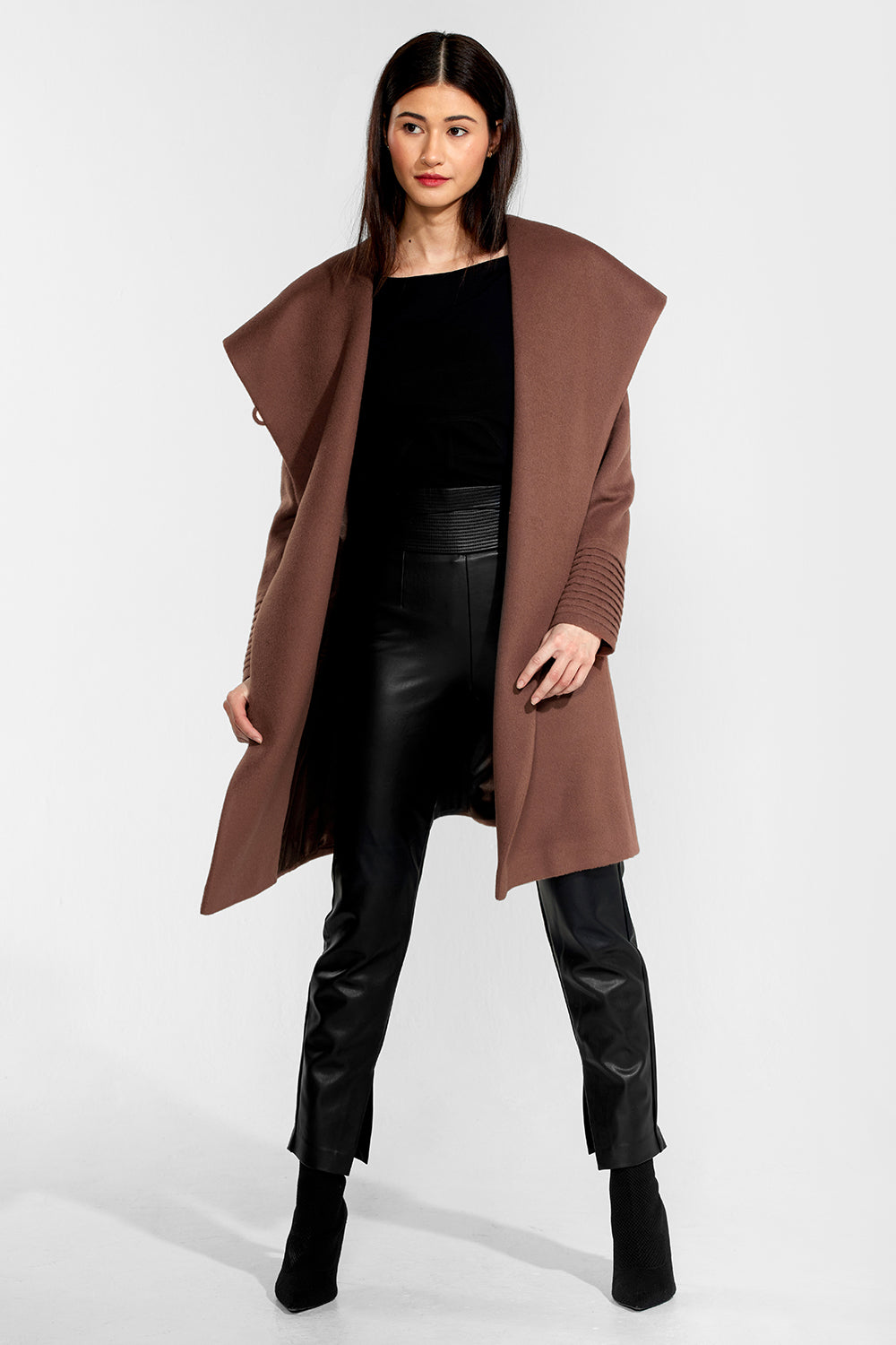 Mid Length Hooded Wrap Coat - ShopperBoard