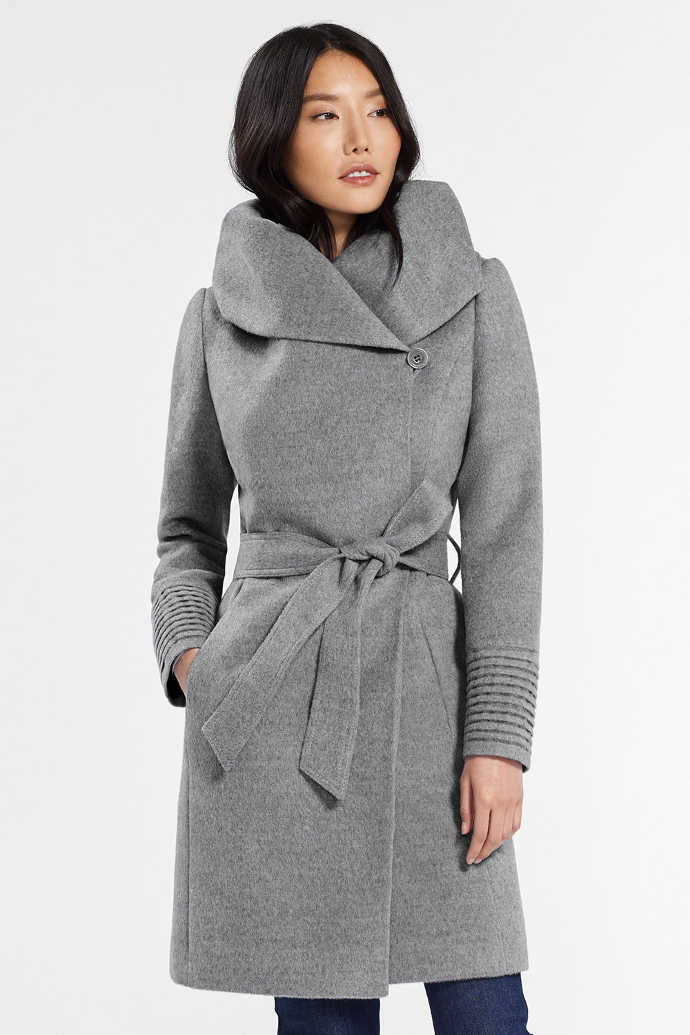  Patch Pocket Belted Hooded Winter Coat (Color : Khaki