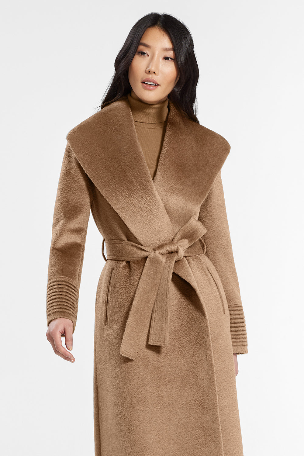 Wrap Chamois Coat with Ribbed Sleeves