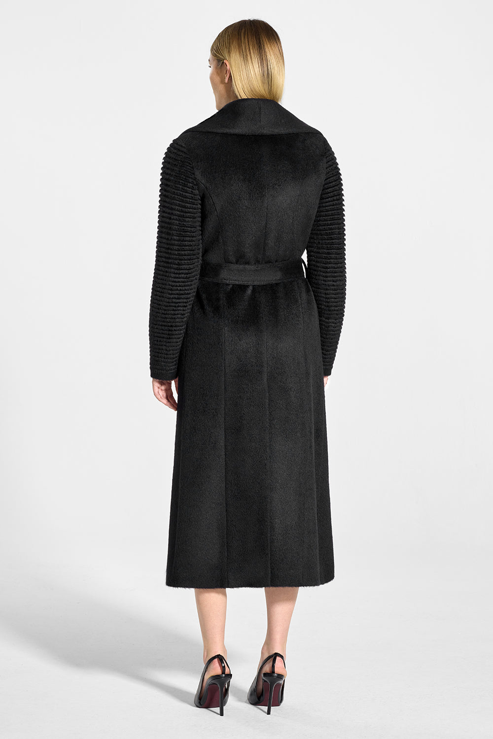 SENTALER Bouclé Alpaca Long Hooded Wrap Coat in Black - Size S
