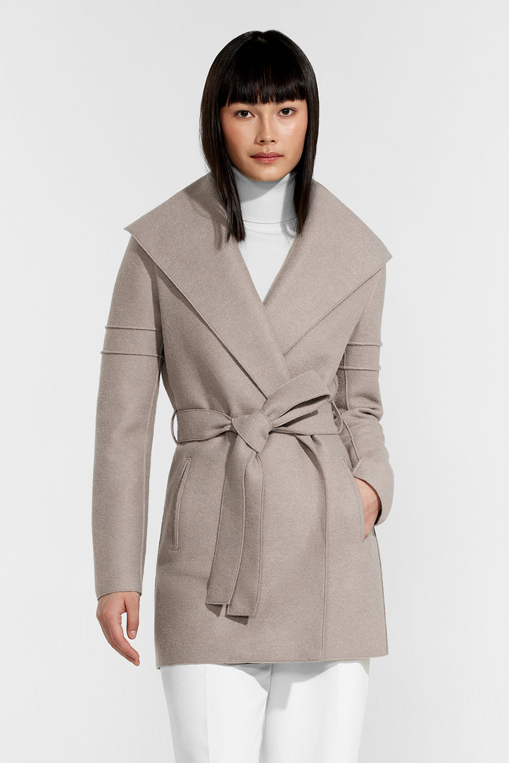 Wrap Simply Taupe Coat with Double Ribbed Detail | SENTALER