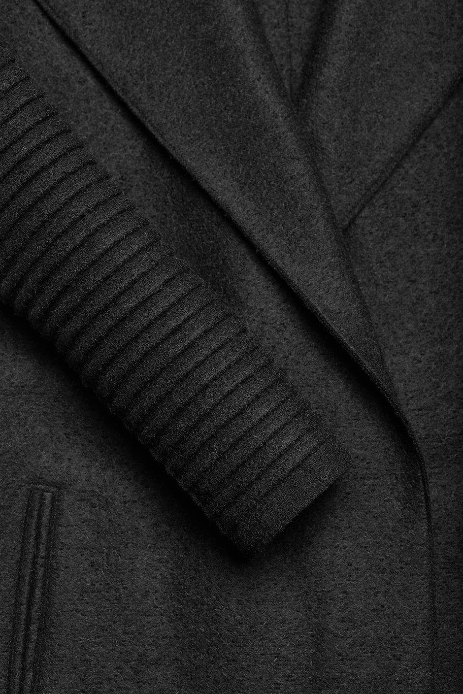 Wrap Black Coat with Ribbed Sleeves | SENTALER